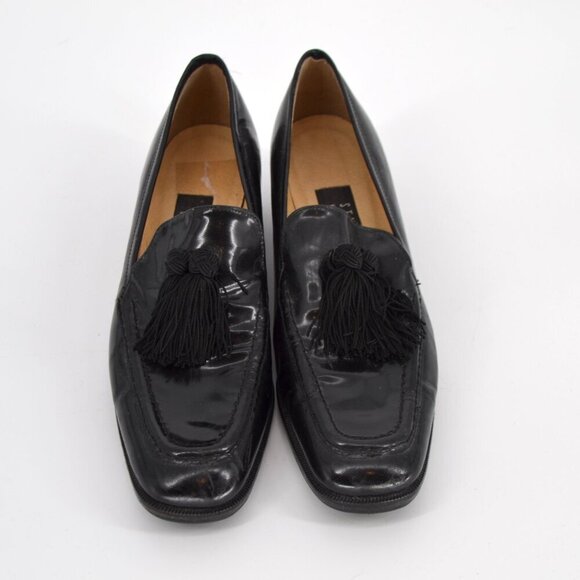Stuart Weitzman Patent Leather Tassel Loafers Low Heel Slip On Black Women's 7.5 - Picture 3 of 8